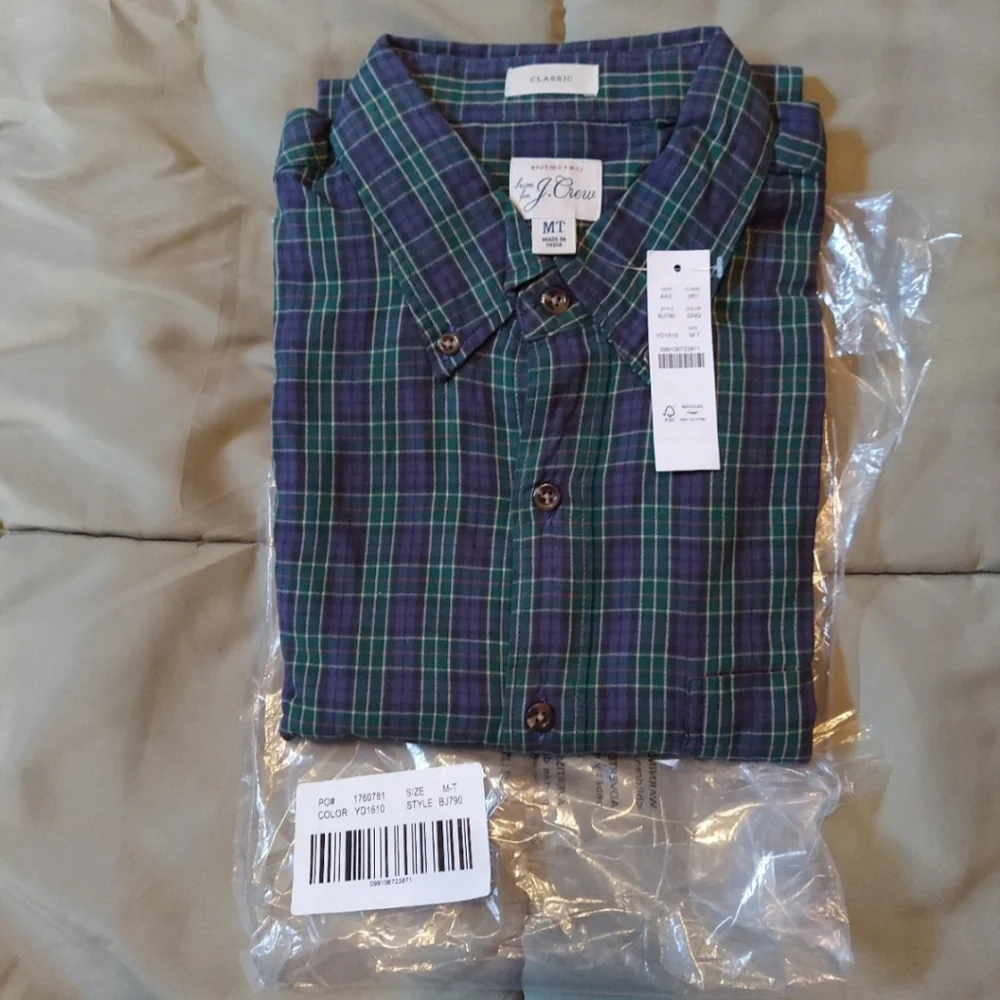J. Crew Brushed Twill Shirt In TALL MEDIUM Or  UNTUCKED LARGE Blue Plaid NWT $98